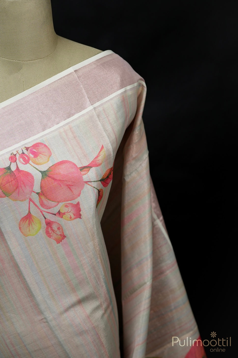 Kerala Rose Gold Tissue Digital Print Set Saree.