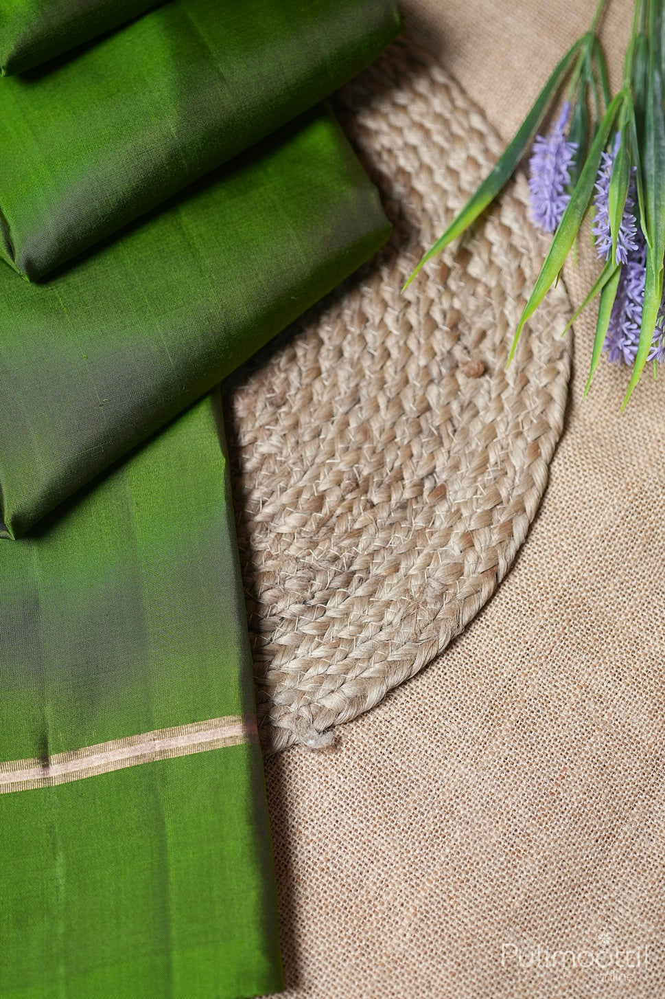 Olive Green Colour Kanchipuram Soft Silk Saree