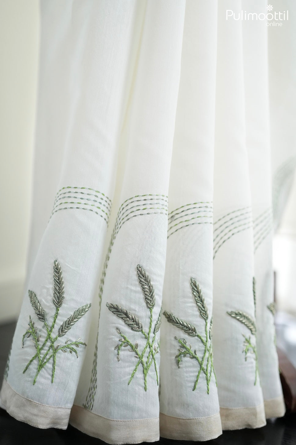 Off-white color Kerala paddy design saree