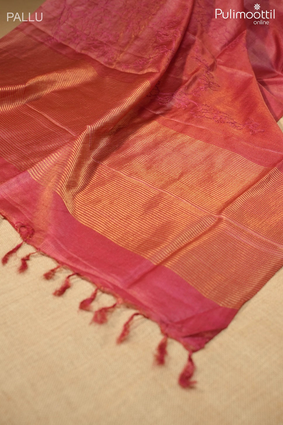 Dark pink color Tussar silk saree