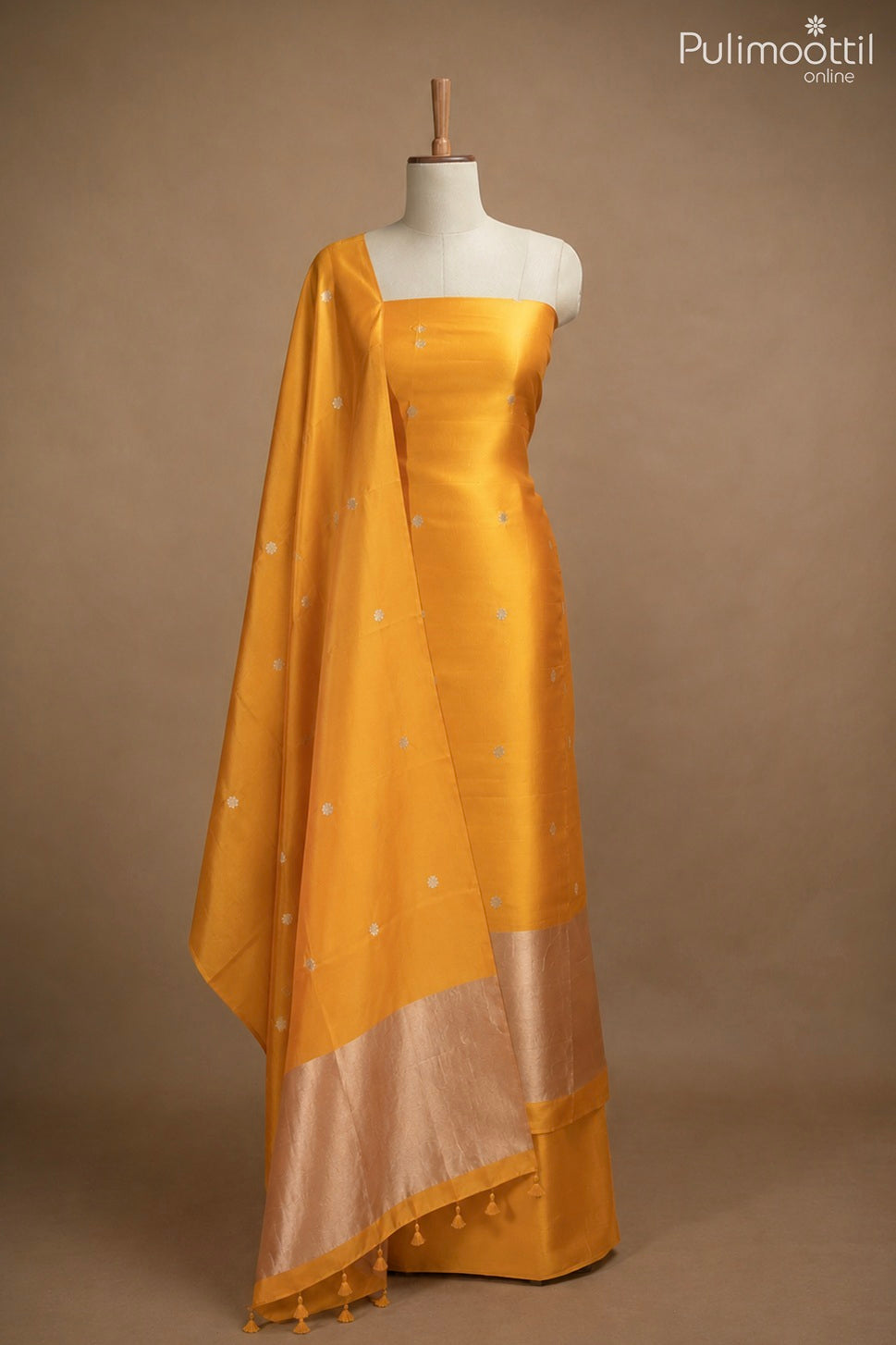 GOLDEN YELLOW PURE SILK UNSTITCHED SALWAR SET