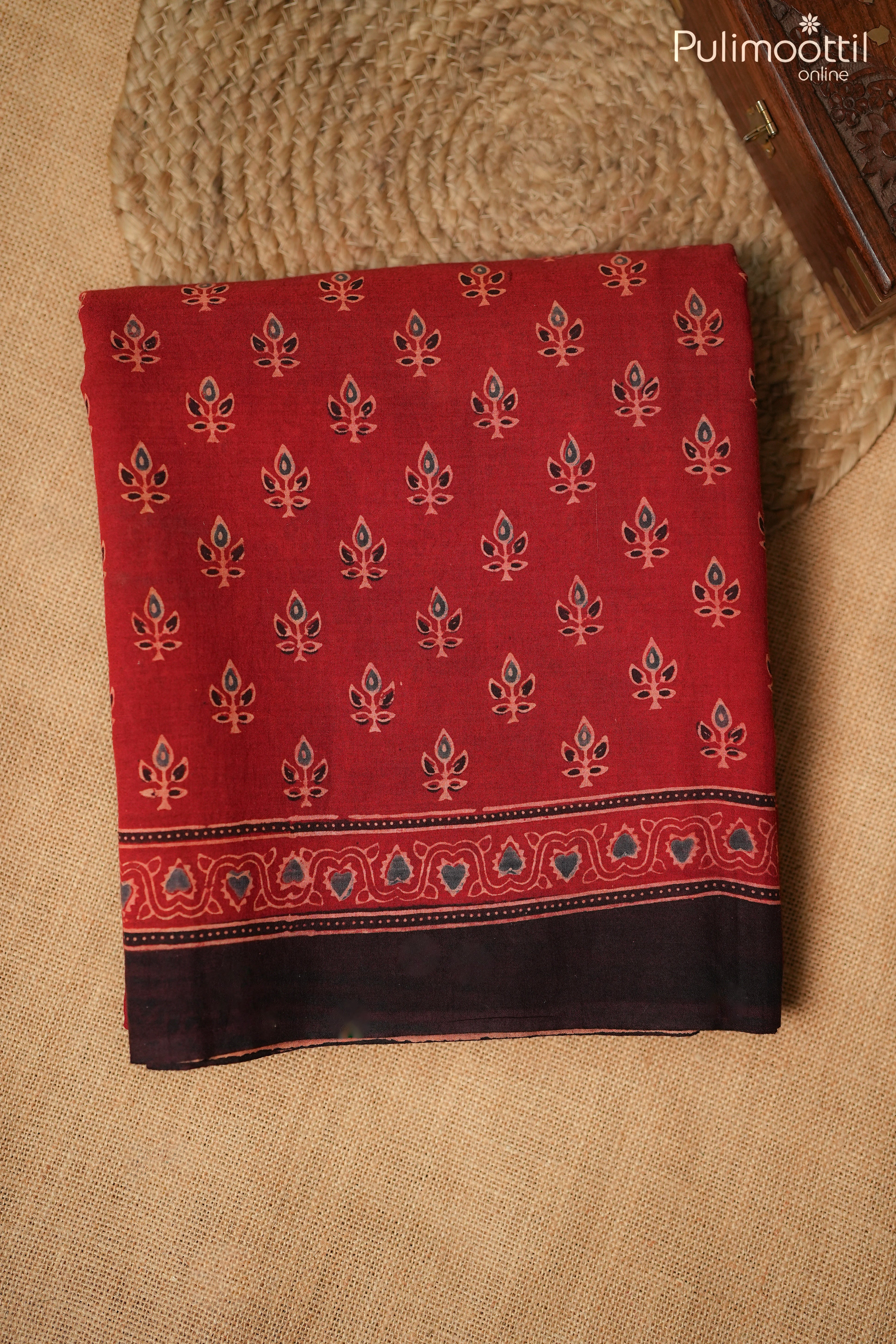 Brick red color Maheshwari cotton saree
