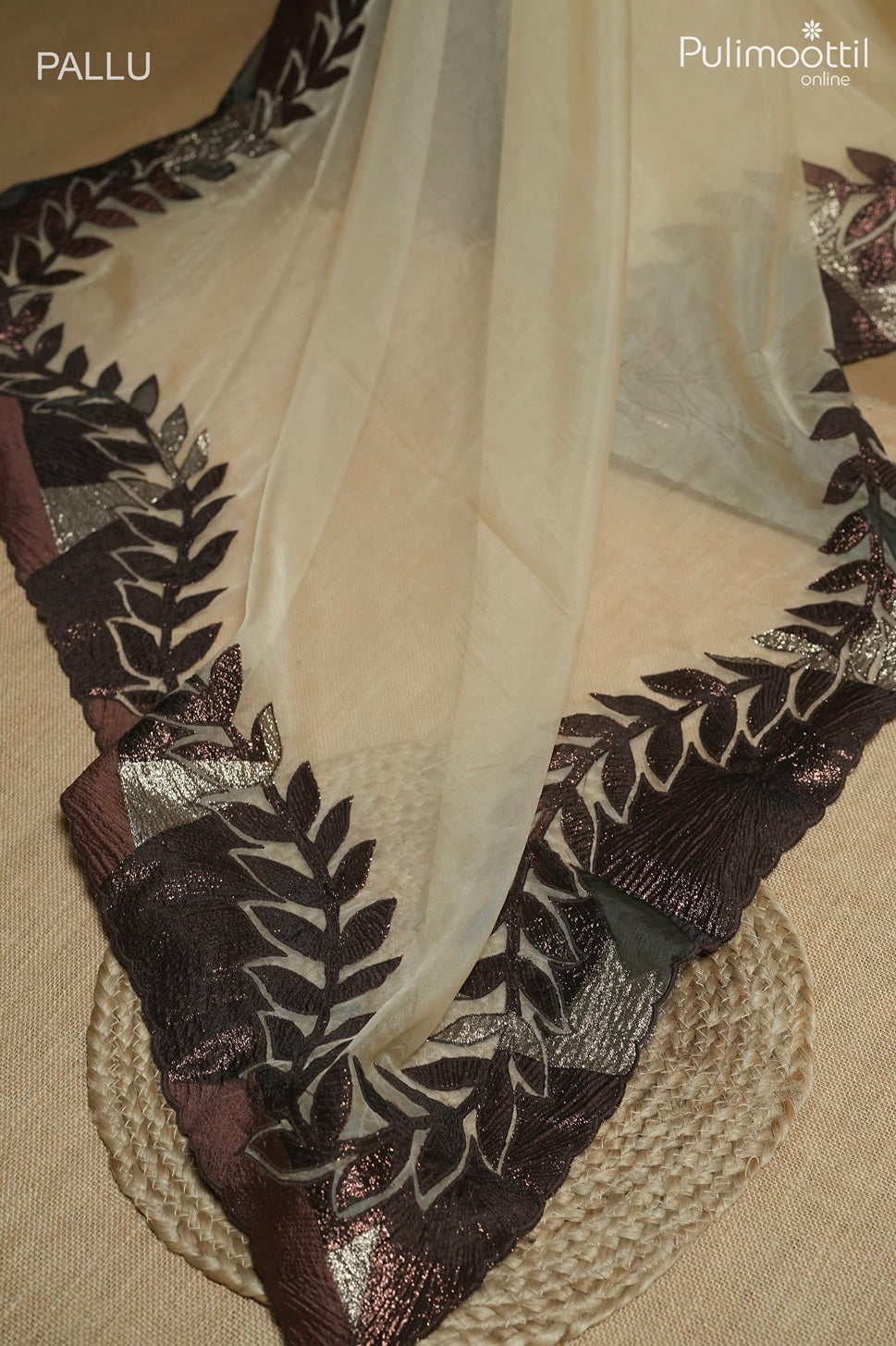 Bright cream color organza fancy saree