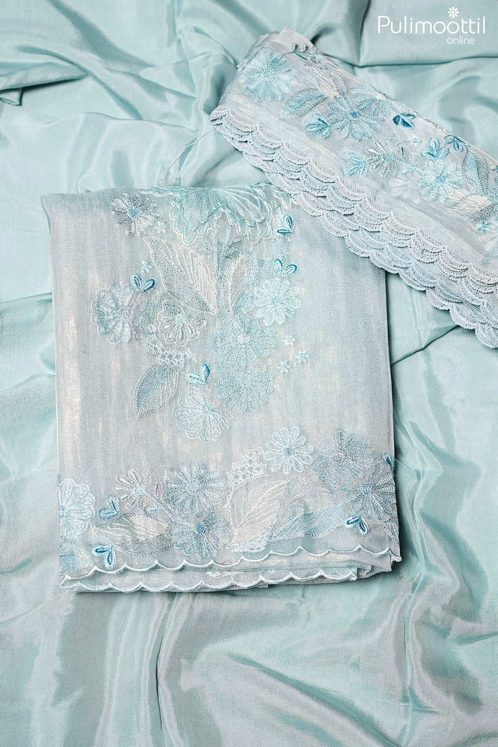 Powder Blue Shimmer Organza Unstitched Salwar Set