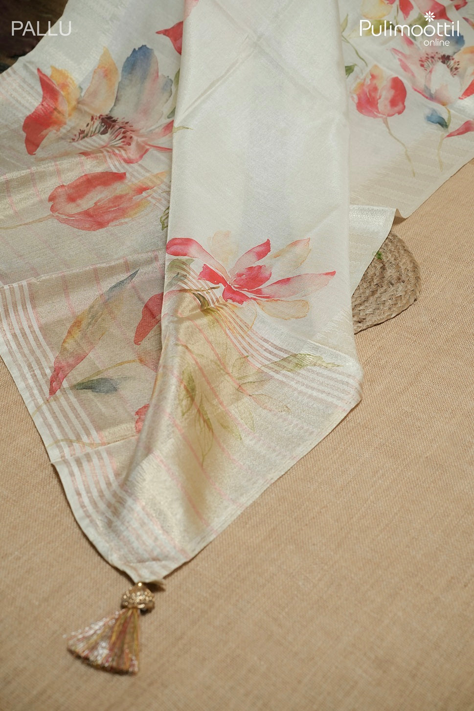 Off white color white and golden traditional saree