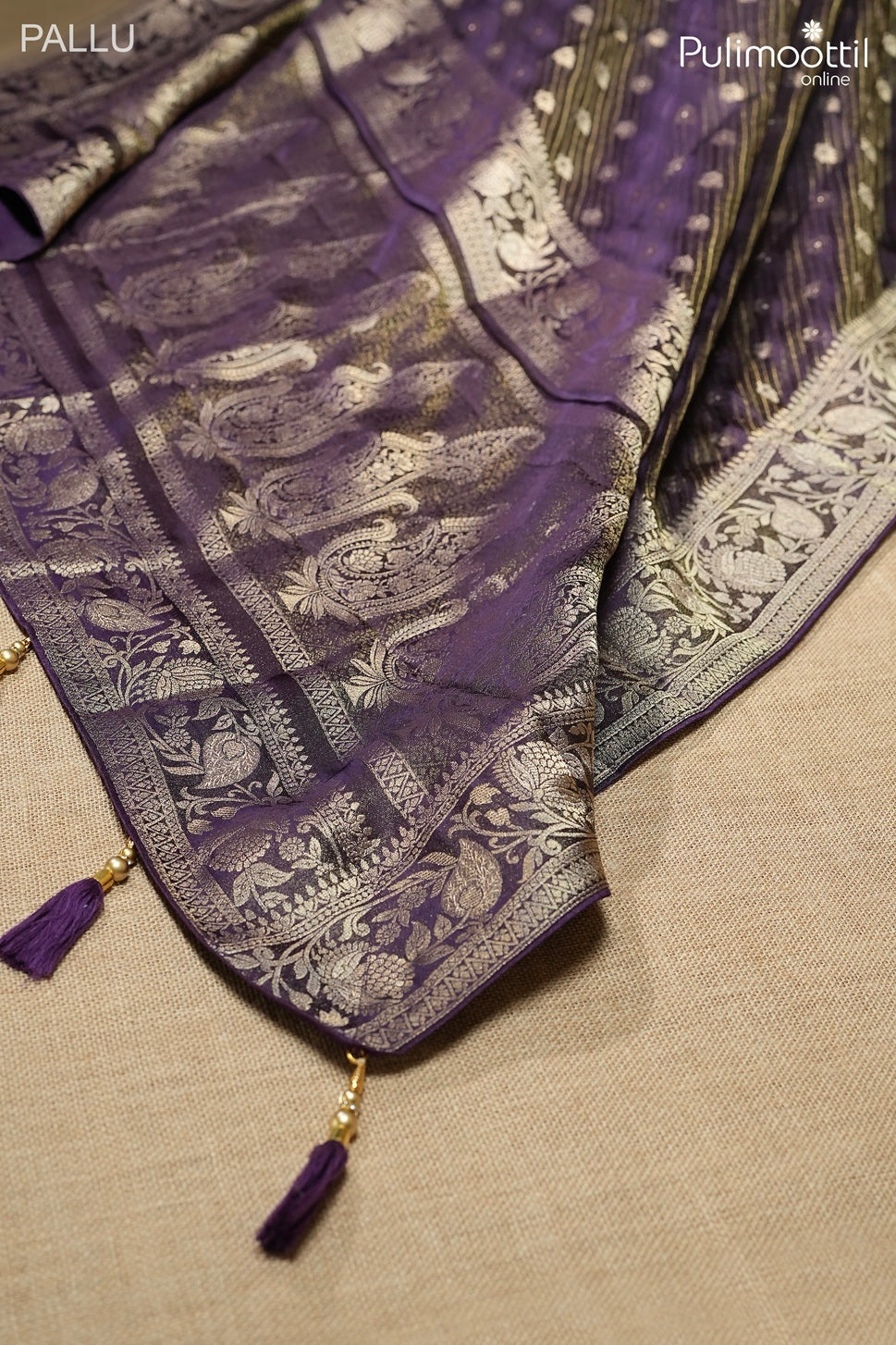 Dark violet color golden tissue Banarasi saree