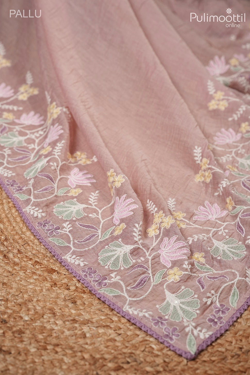 Pastel onion pink color crushed Chanderi silk saree