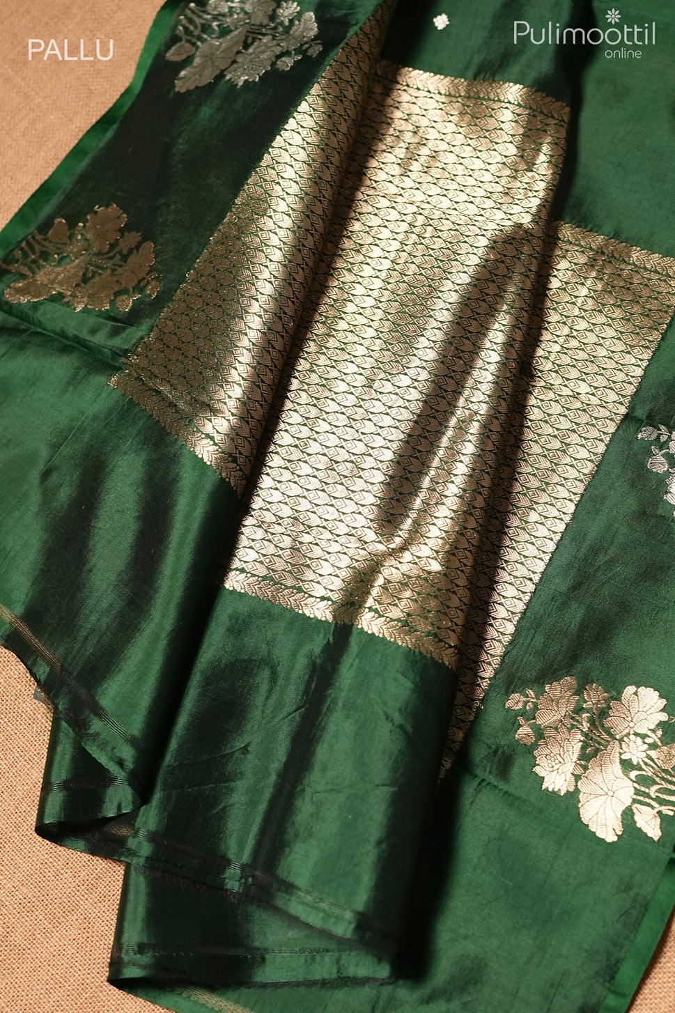 Bottle green color Mango silk saree