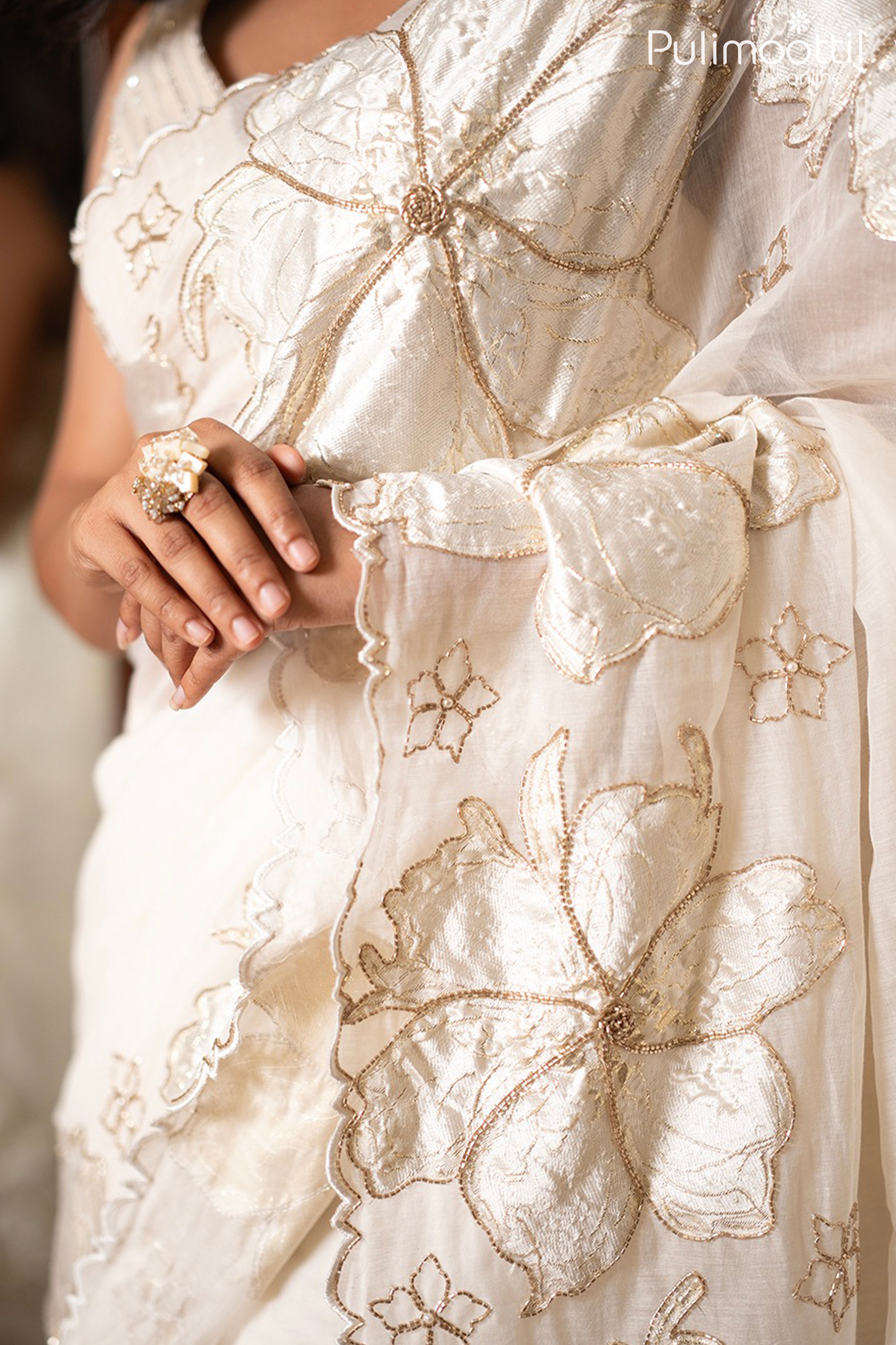 Cream color Mal Chanderi saree