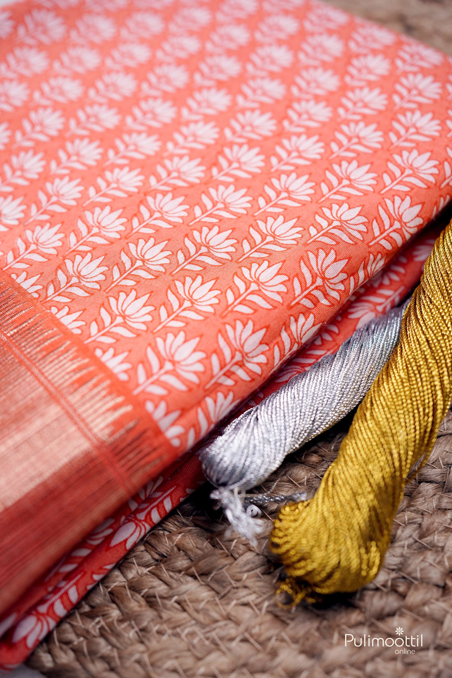 Orange color Chanderi silk saree.