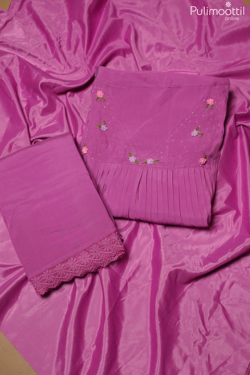 Onion Pink Blended Chanderi Unstitched Salwar Set