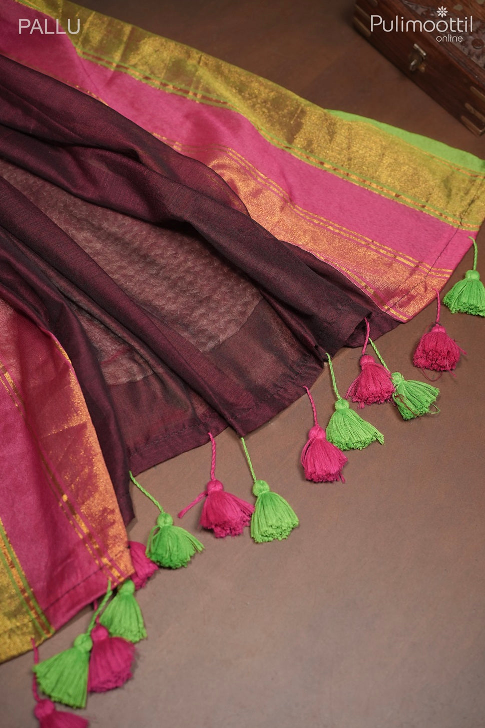 Maroon colour Mull Cotton saree