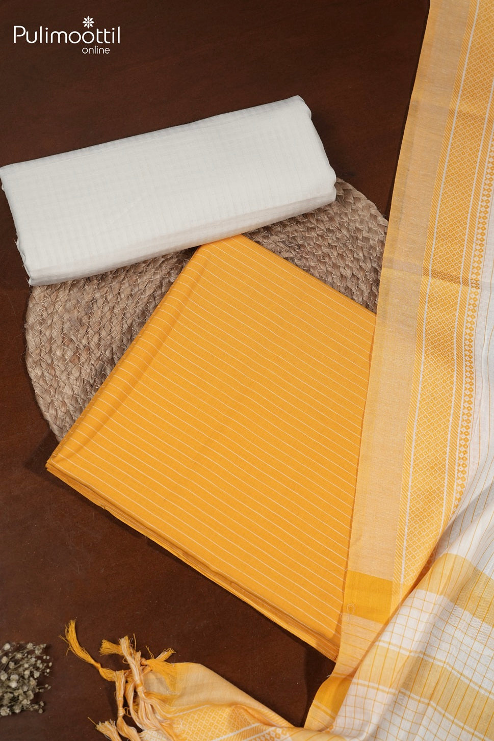 Yellow Cotton Unstitched Salwar Set