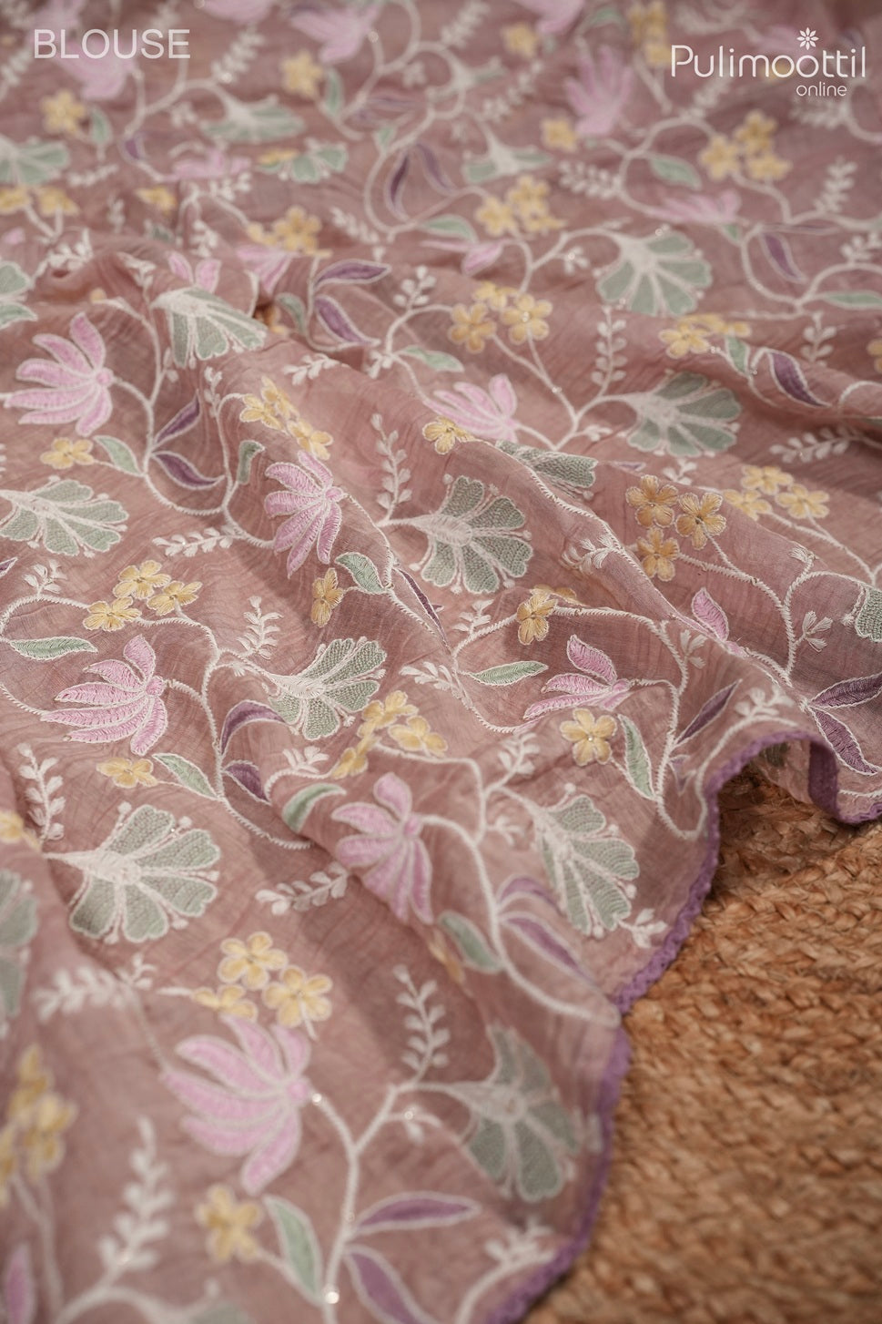 Pastel onion pink color crushed Chanderi silk saree