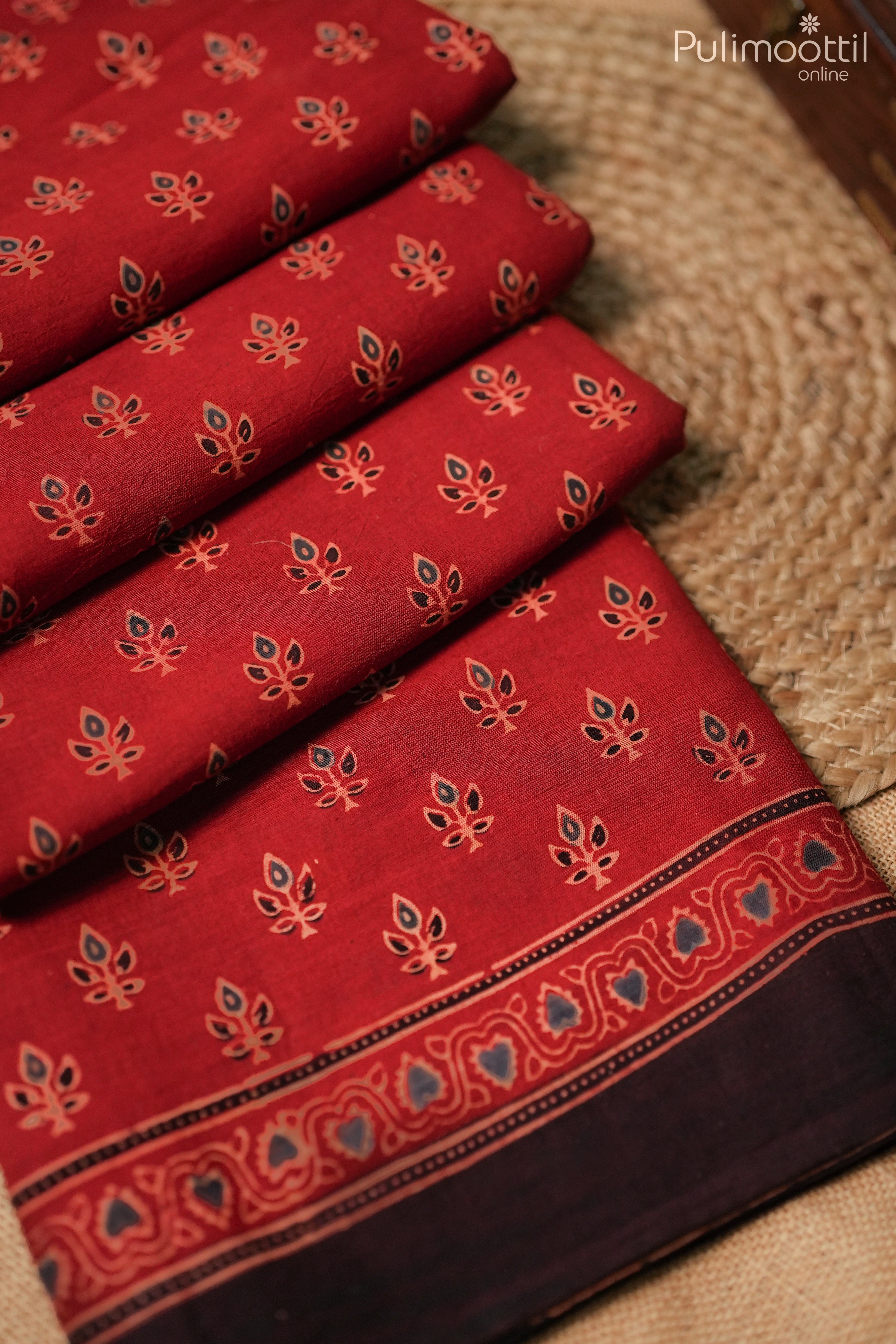 Brick red color Maheshwari cotton saree