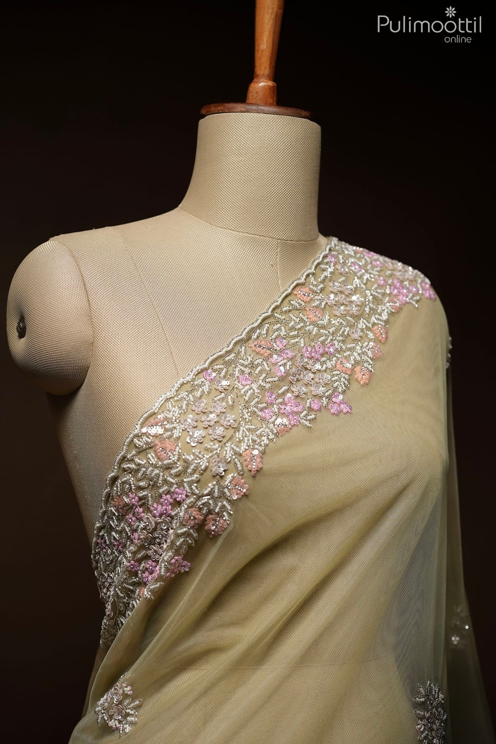Light olive color net saree