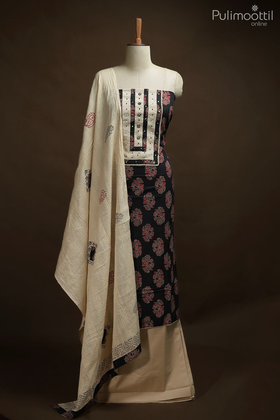BLACK COTTON UNSTITCHED SALWAR SET