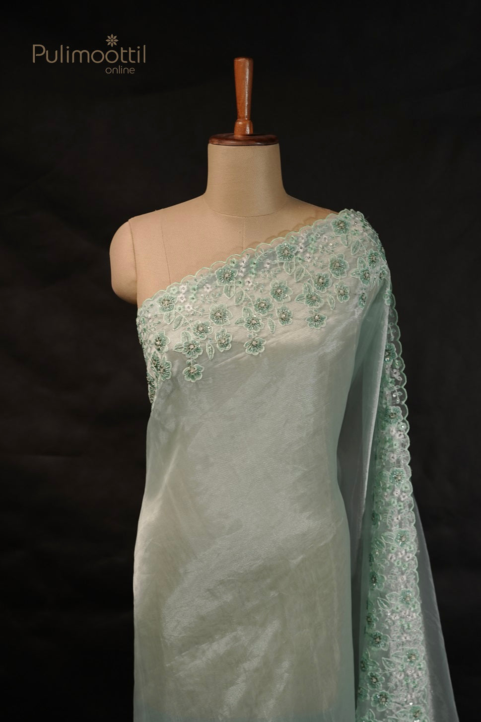 Teal Blue Colour Organza Fancy Saree
