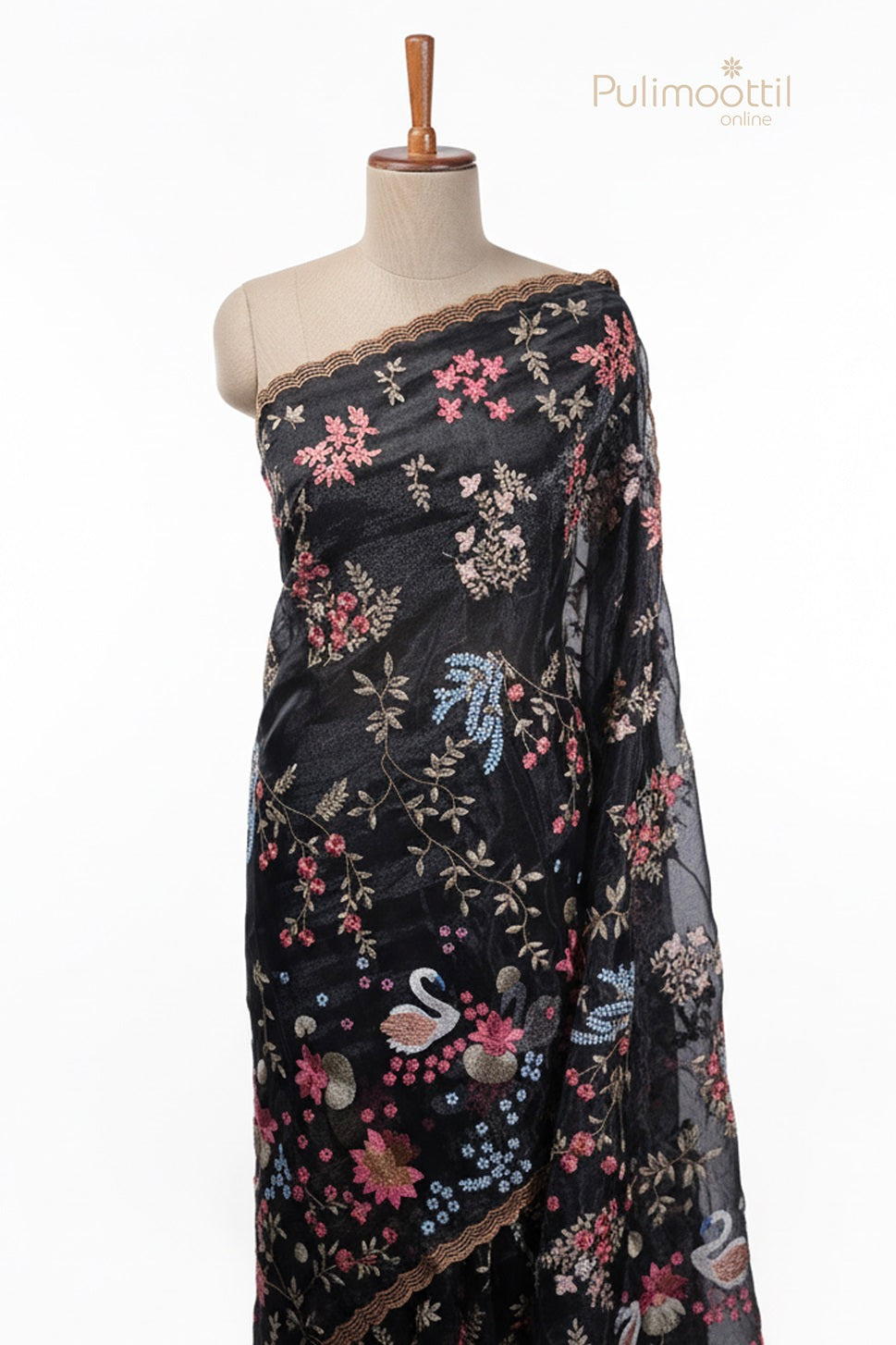 Black Colour Organza Embroidery Fancy Saree