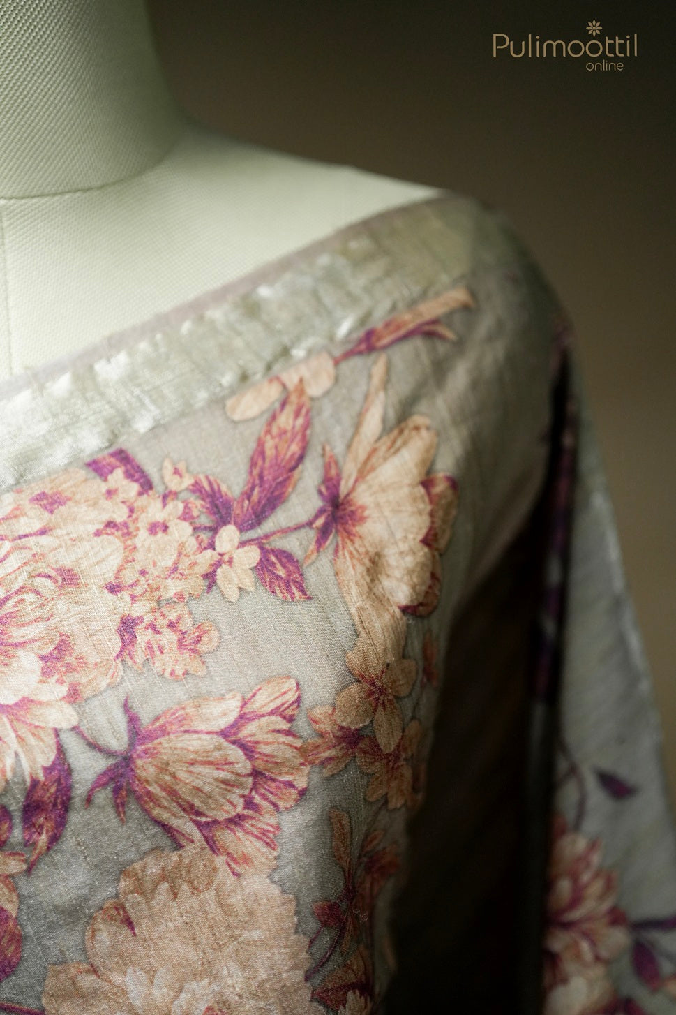 Chikku color printed jute silk saree