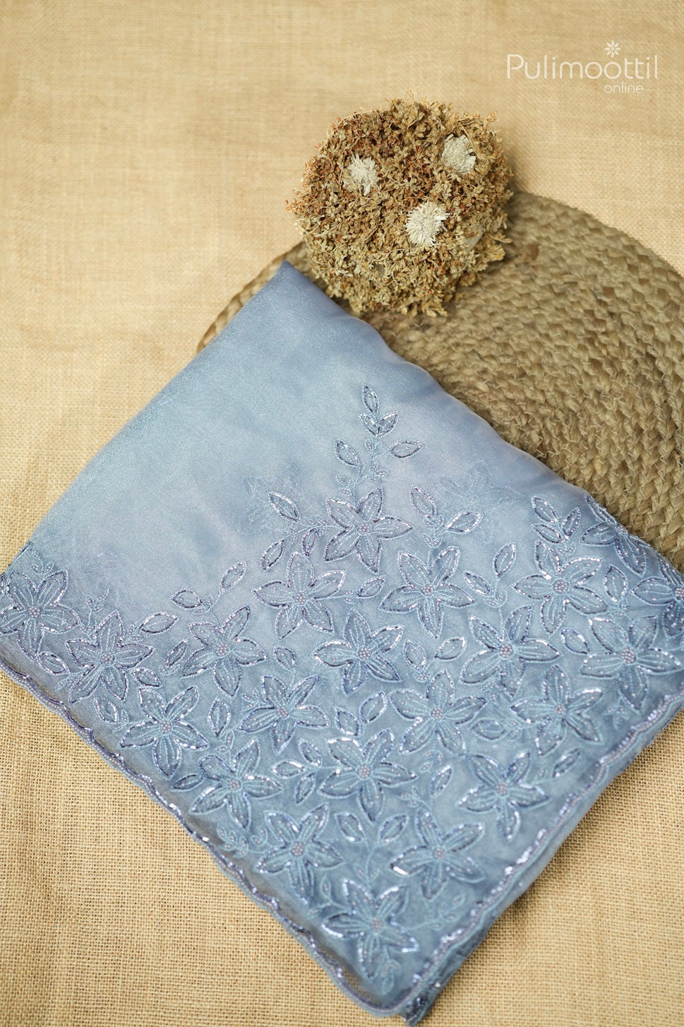 Powder Blue Colour Organza Fancy Saree