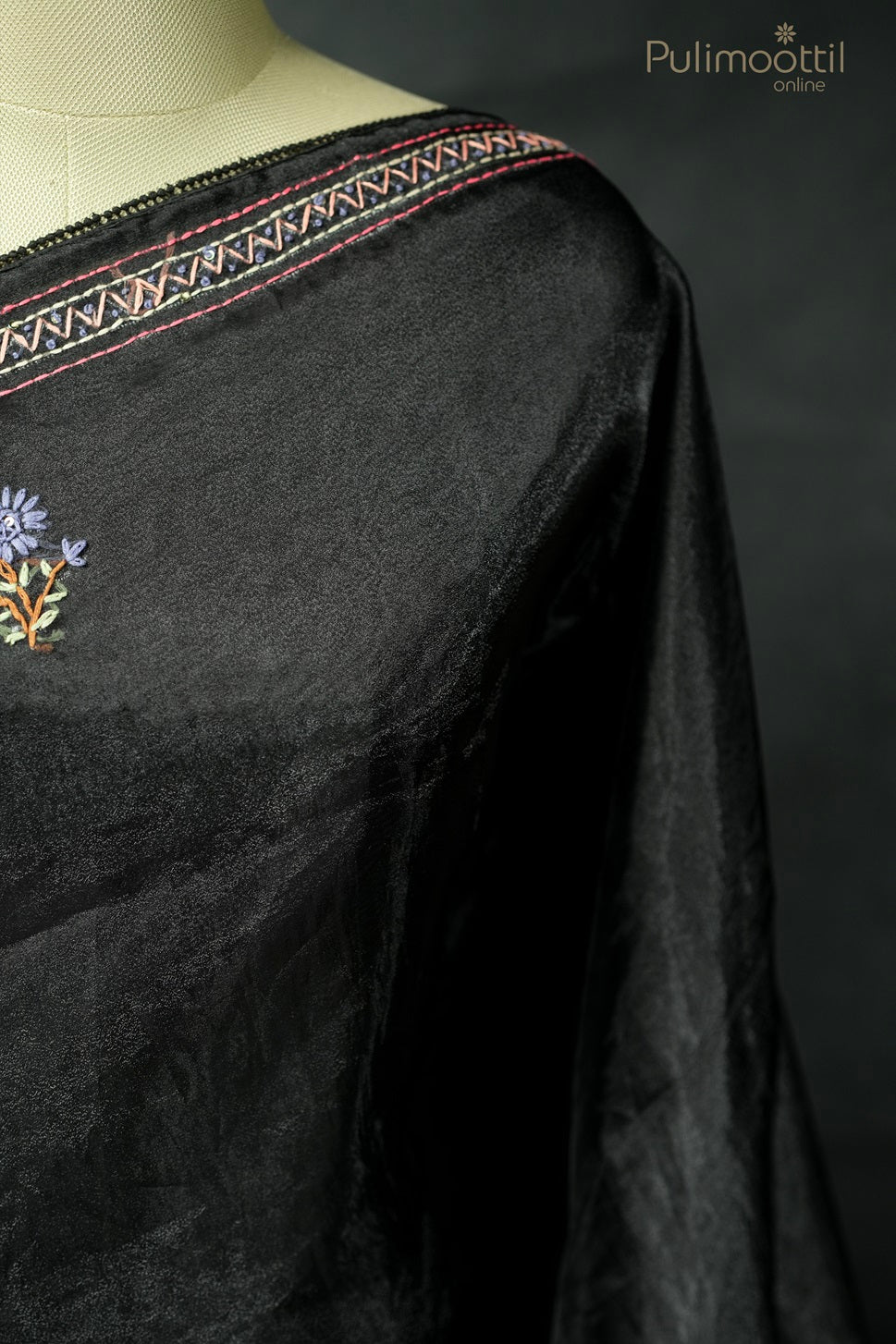 Black Colour Hand Embroidery Fancy Saree