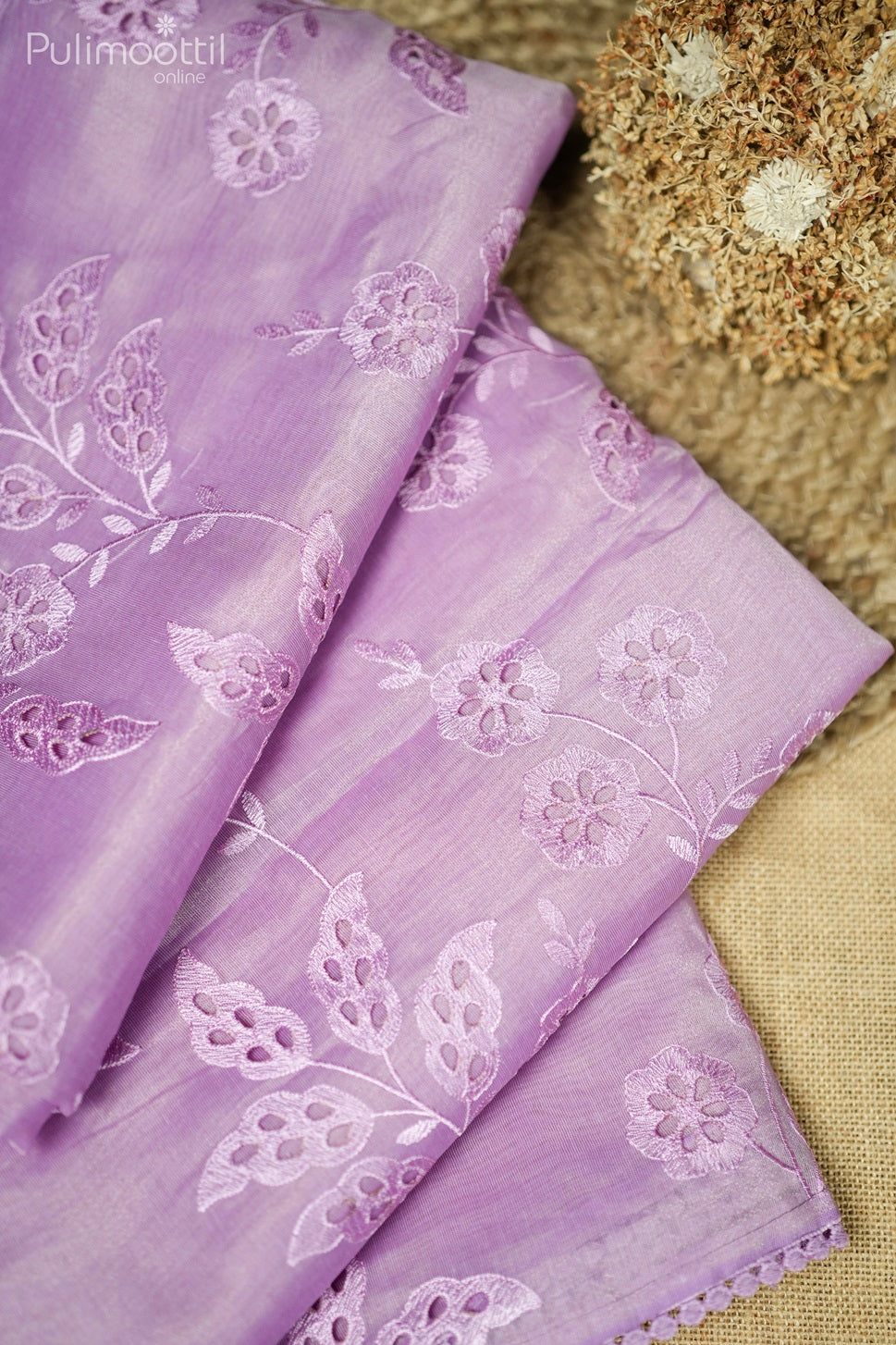 Lavender Colour Organza Cutwork Fancy Saree