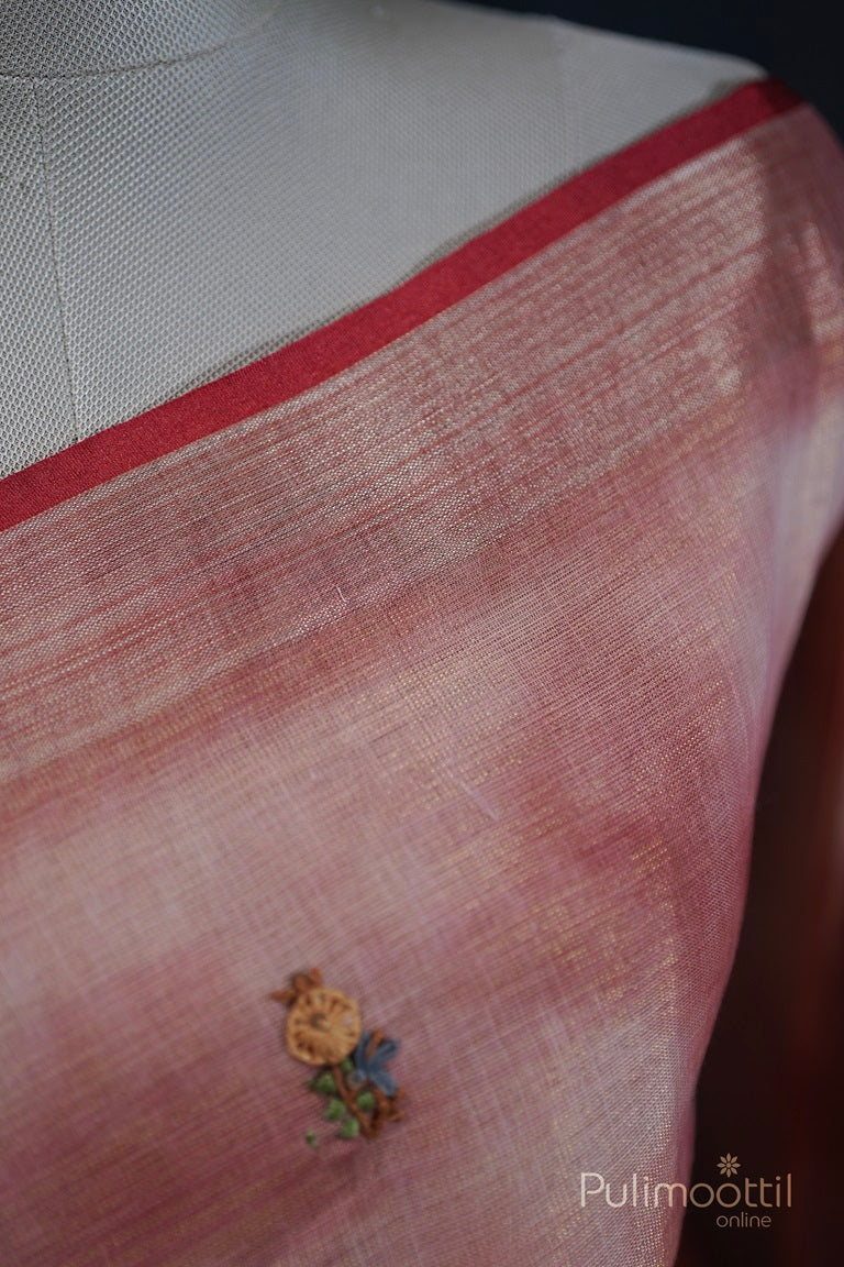 Double Shaded Linen Hand Embroidery Saree