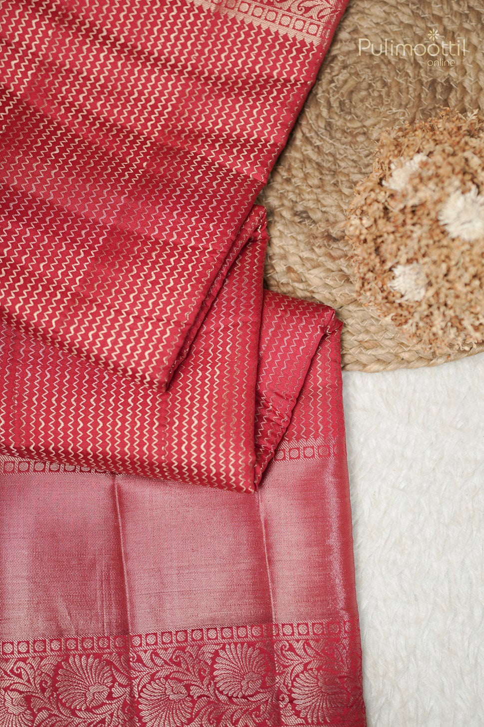 Red Colour Traditional Chiniya Silk Saree.