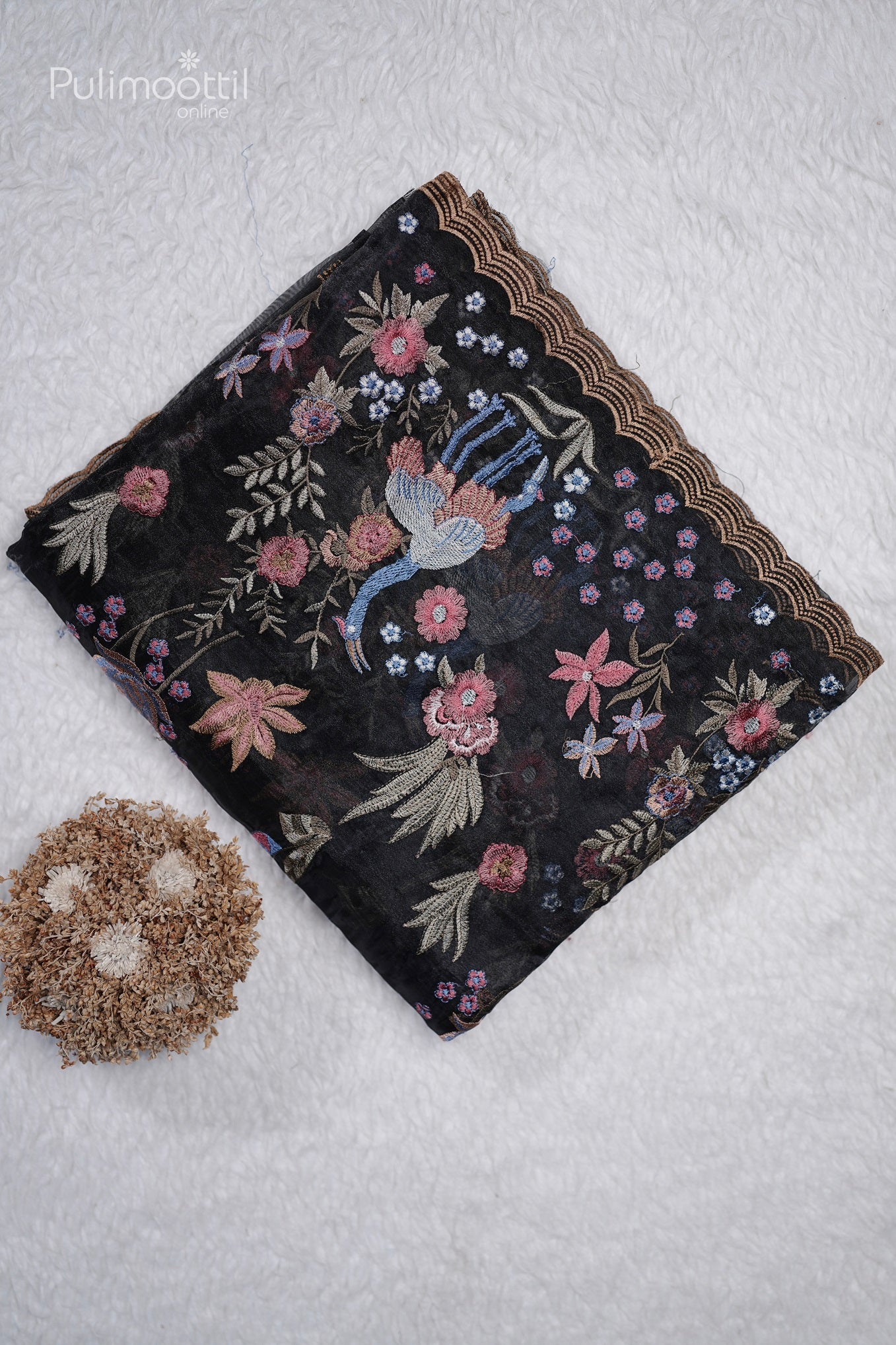 Black Colour Organza Embroidery Fancy Saree