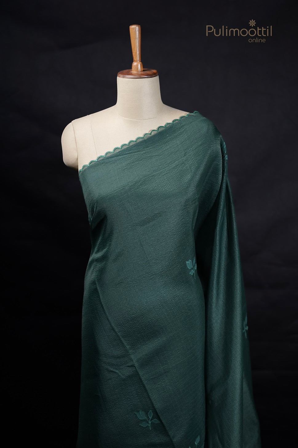 Bottle Green Colour NetCotta Applique Work Fancy Saree
