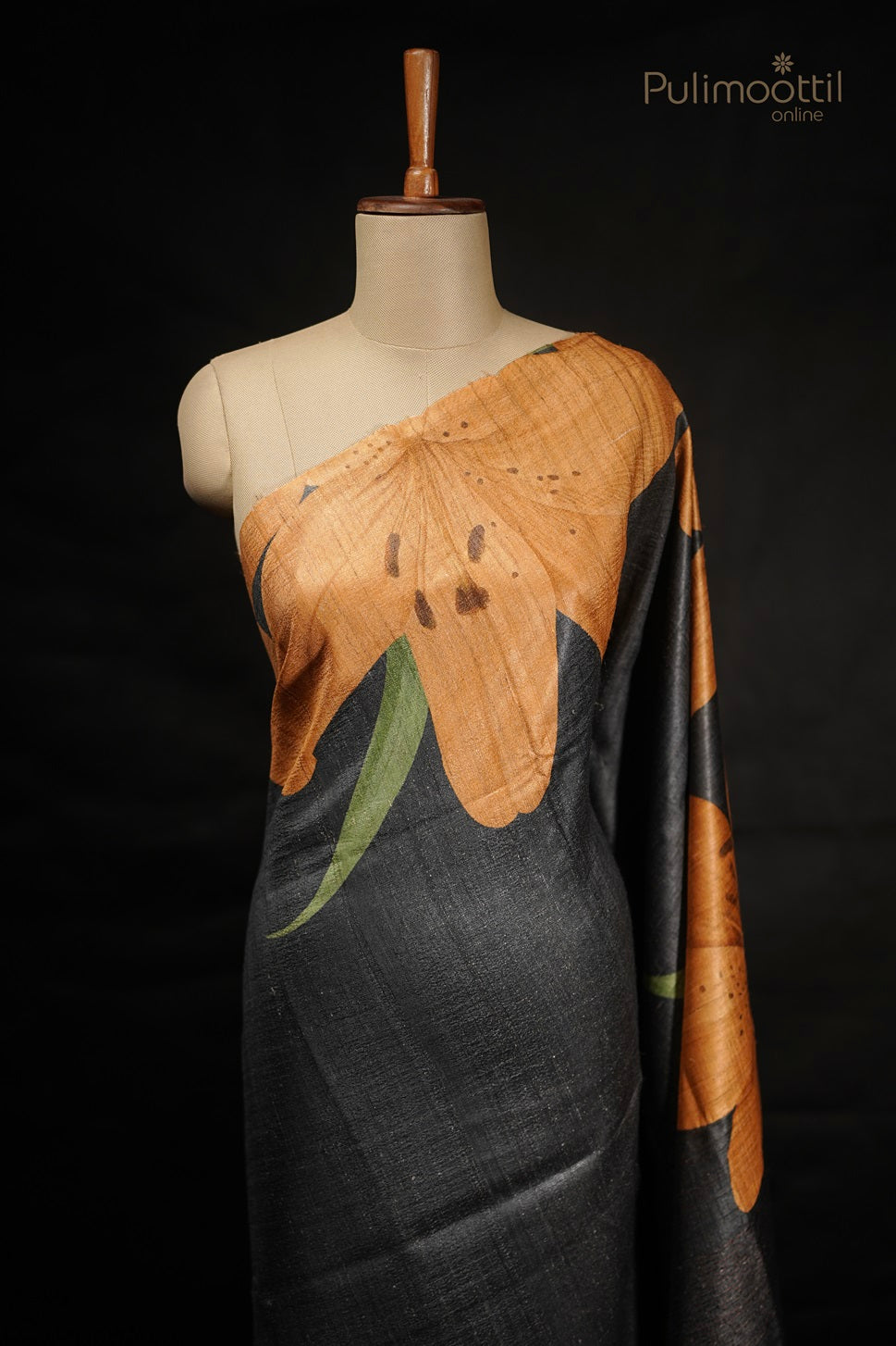 Black Colour Printed Jute Silk Saree