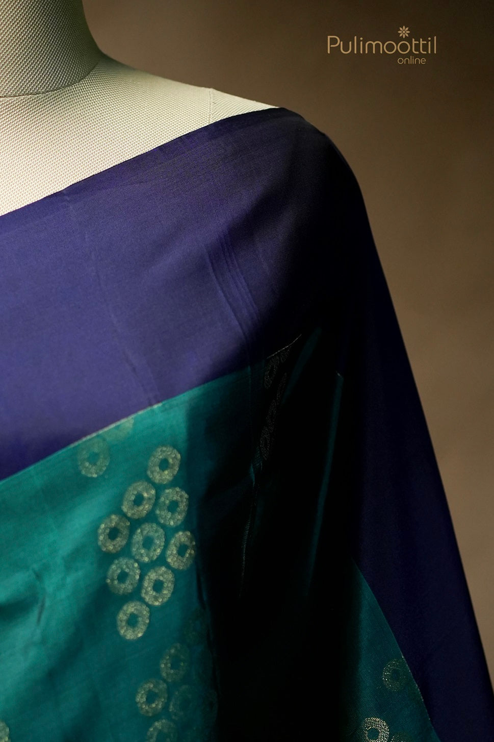 Dark blue-green colored Kanchipuram saree