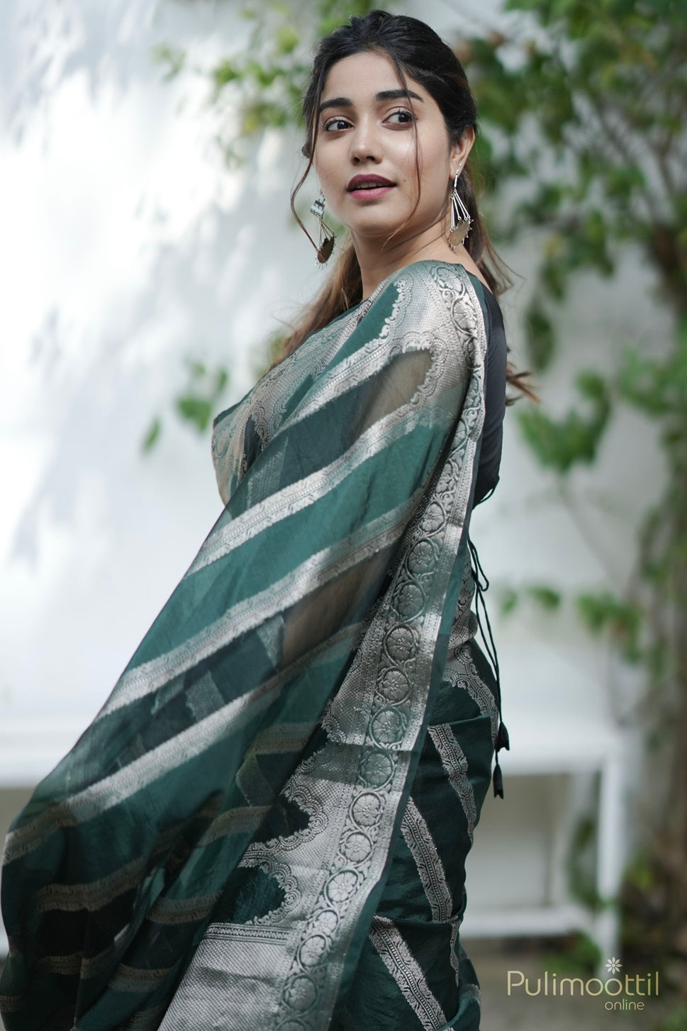 Green Colour Semi Organza Banarasi Saree