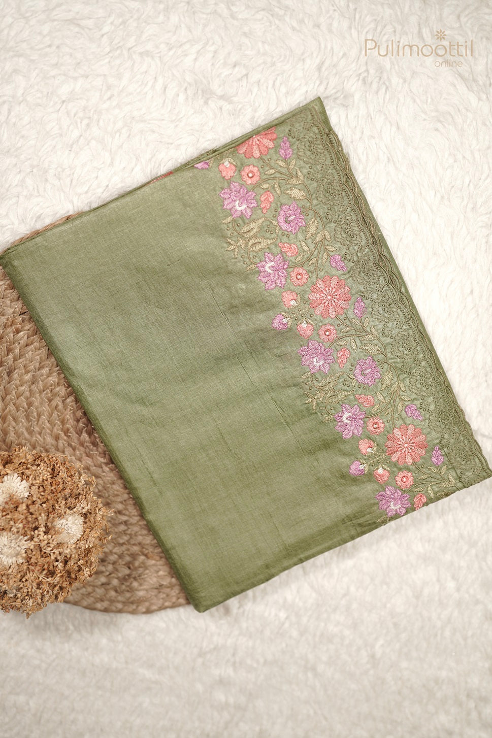 Olive Grey Colour Tussar Silk Saree.