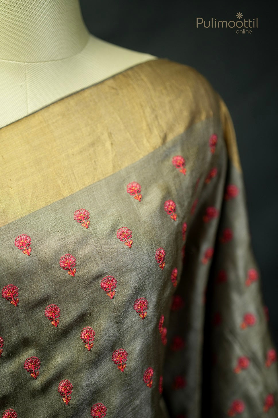 Grey Colour Tussar Silk Saree