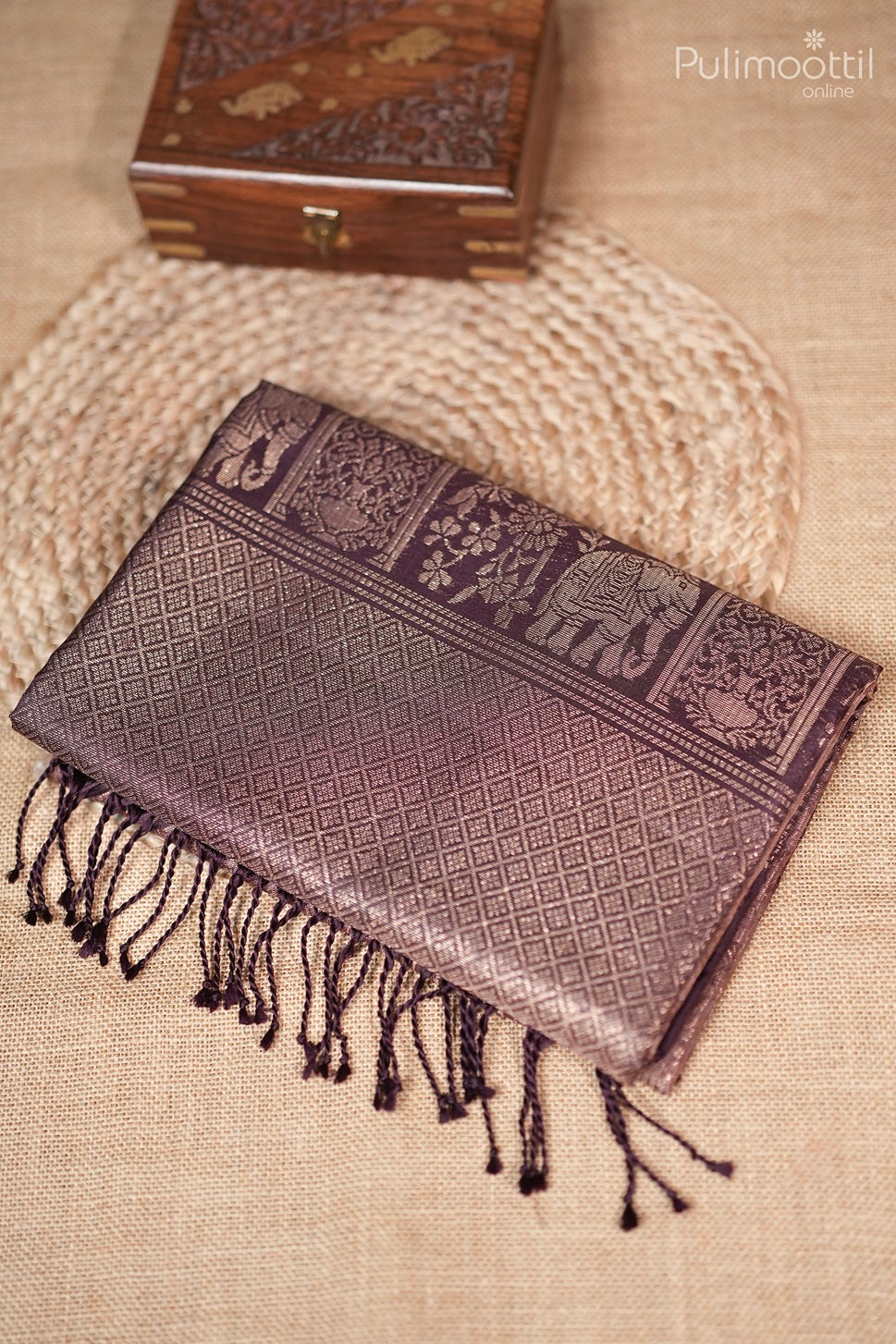 Light Chocolate Colour Kanchipuram Designer Saree