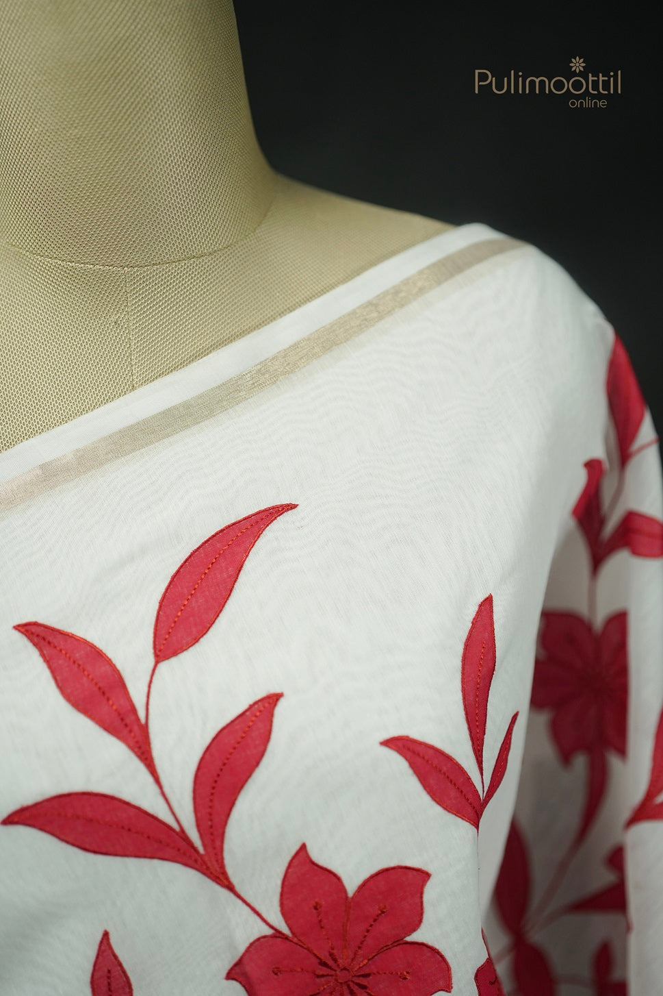 White Colour Semi Chanderi Appliqué Work Saree