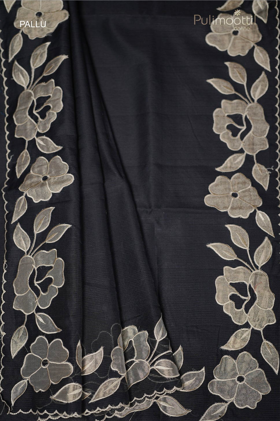 Black netcotta blouse fabric with subtle texture, displayed flat.