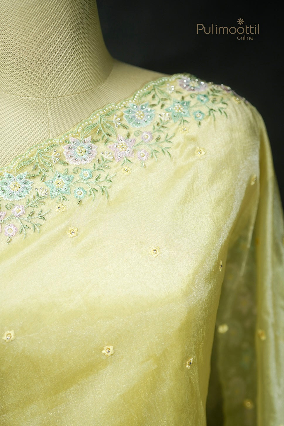 Pastel Yellow Colour Organza Fancy Saree