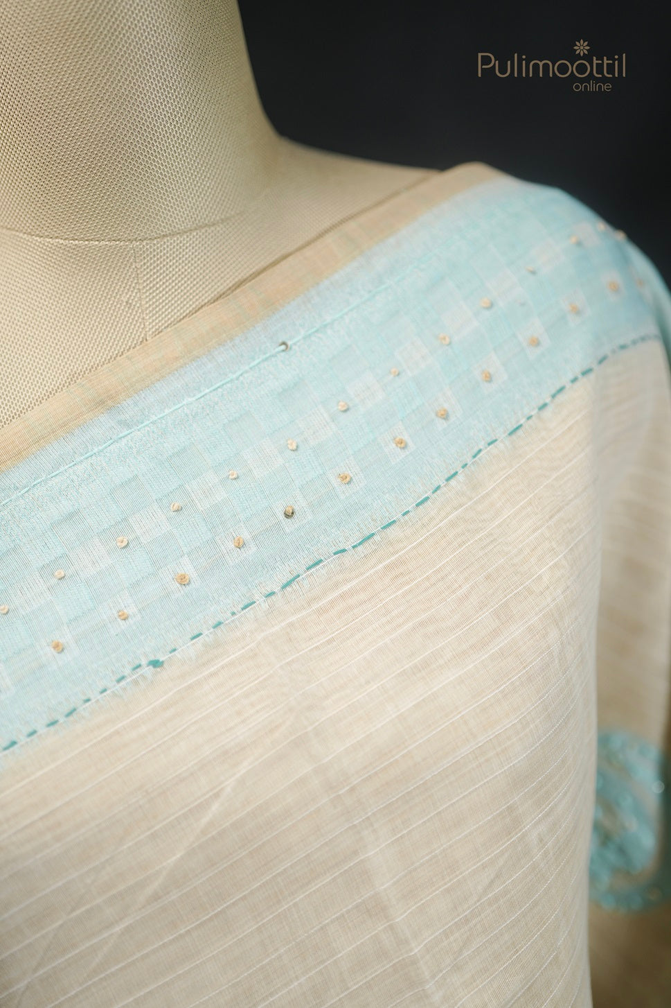 Dark Cream Colour Chanderi Hand Embroidery Saree
