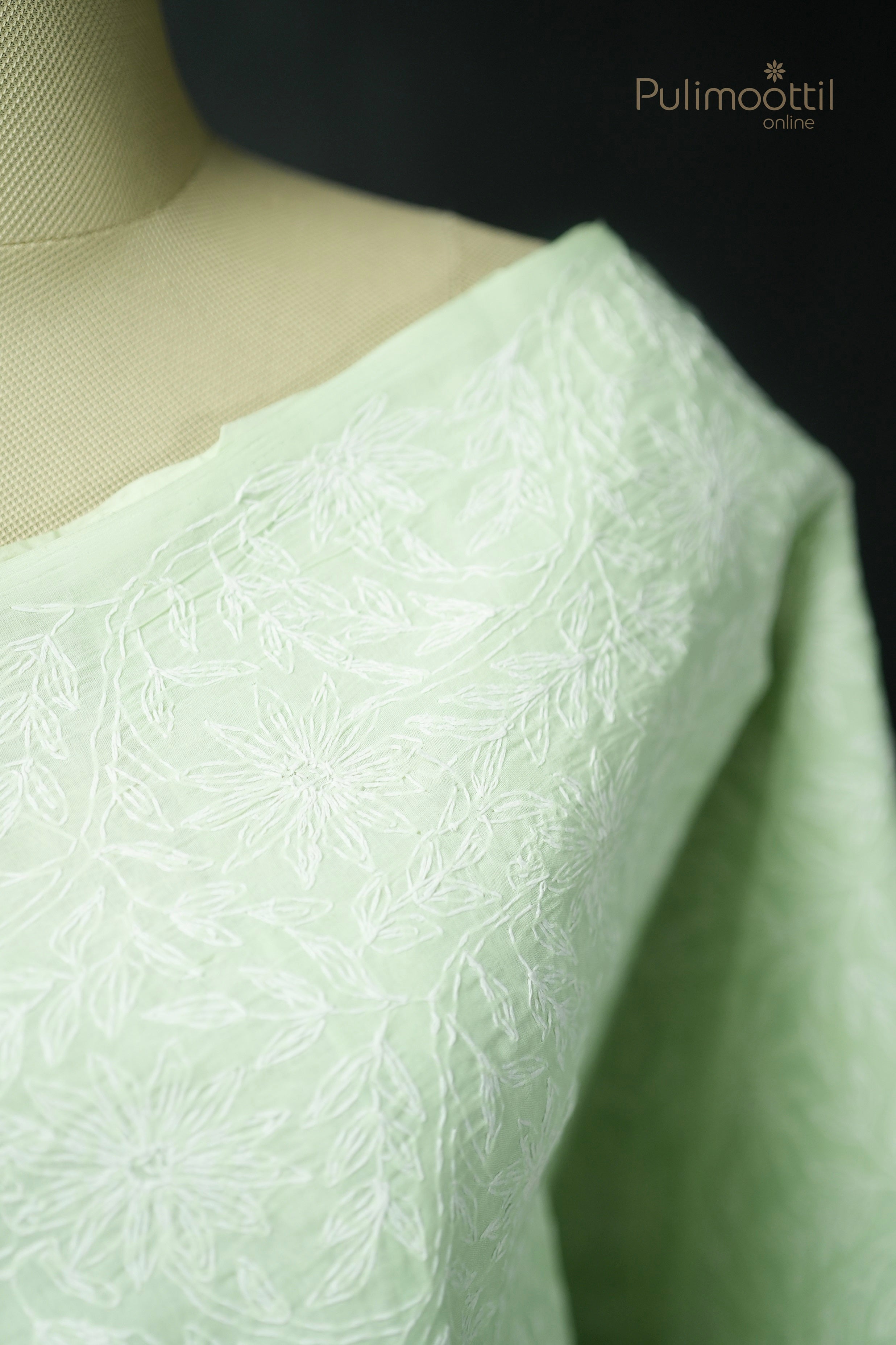 Light  Mint-Green  Colour Chikankari Cotton Saree