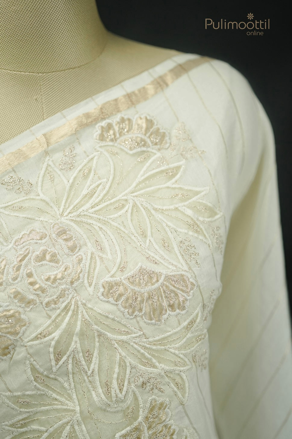 Cream Colour Chanderi Cutwork Saree