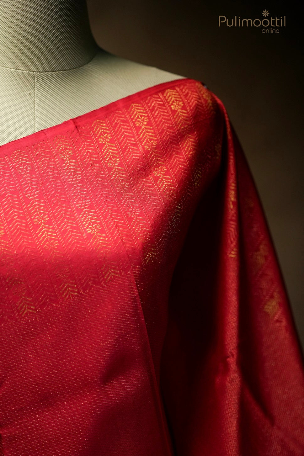 Chilli red-colored Kanchipuram designer brocade saree