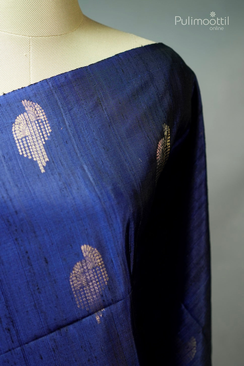 Dark Peacock Blue Colour Kanchipuram Jute Silk Saree