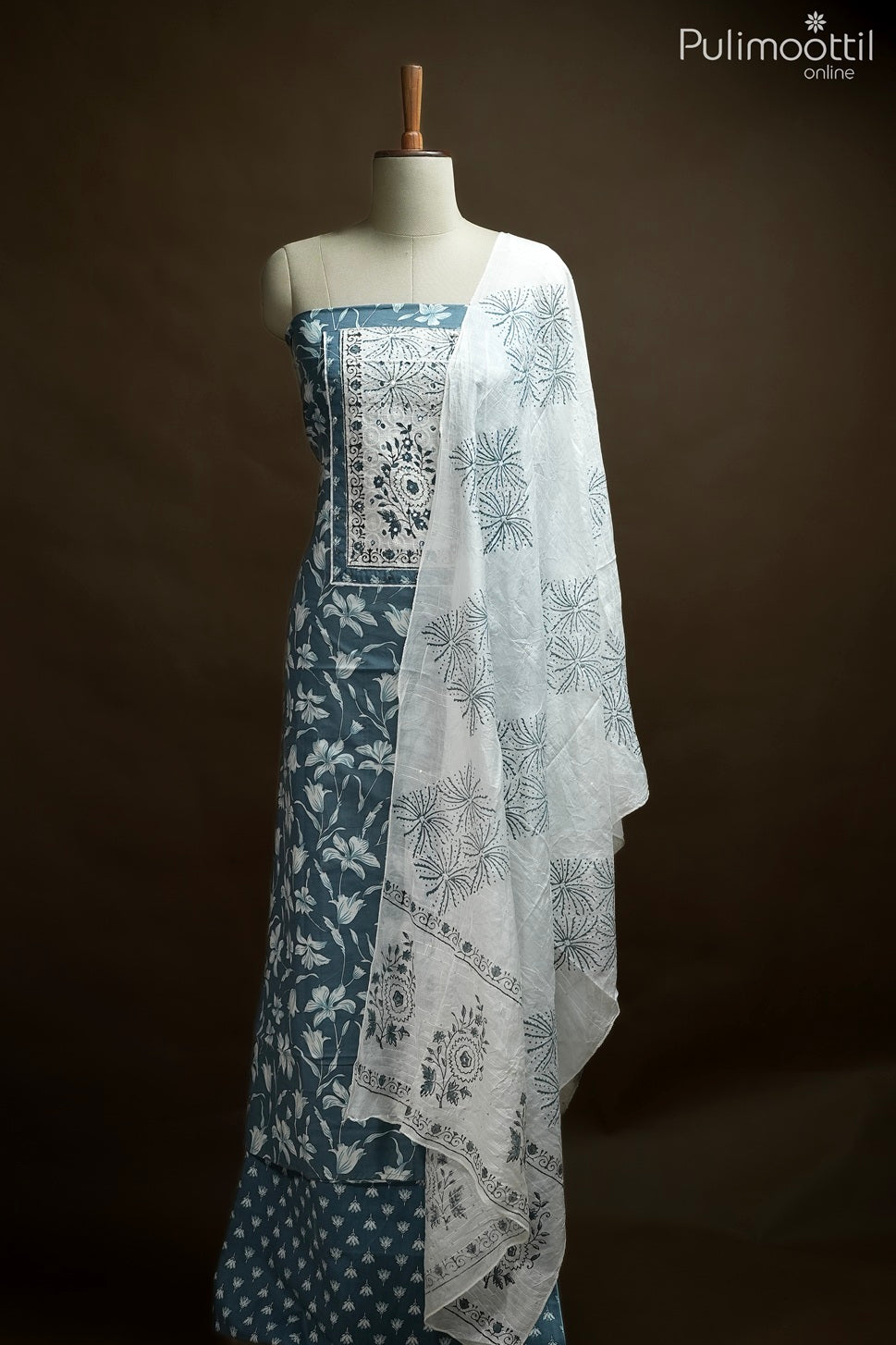 DARK TEAL BLUE COTTON UNSTITCHED SALWAR SET
