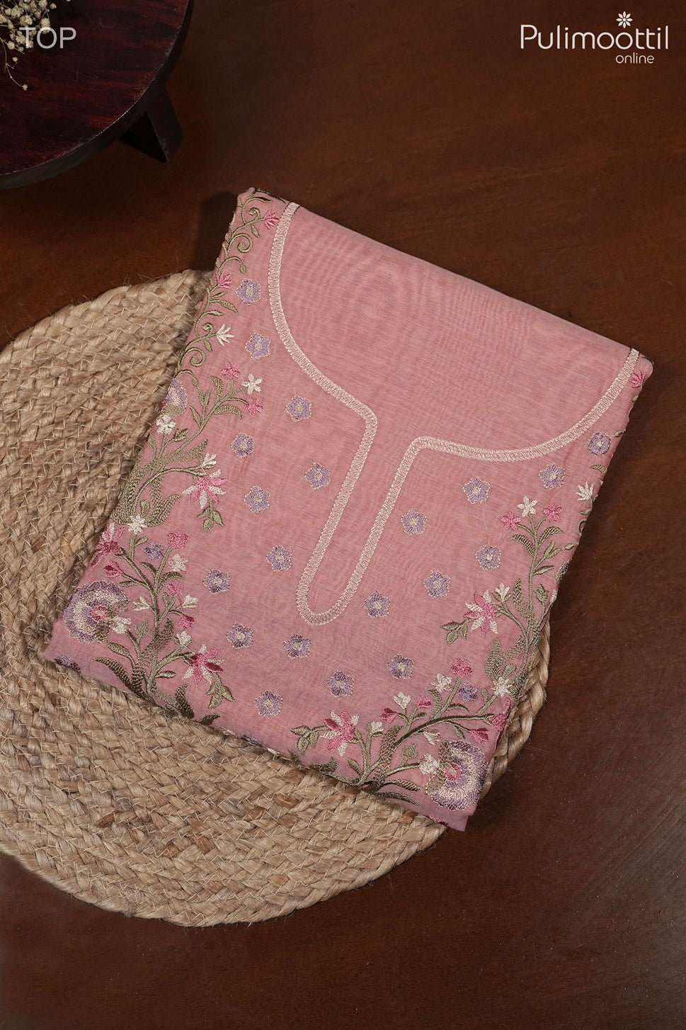 Peach Pink Chanderi Unstitched Salwar Set