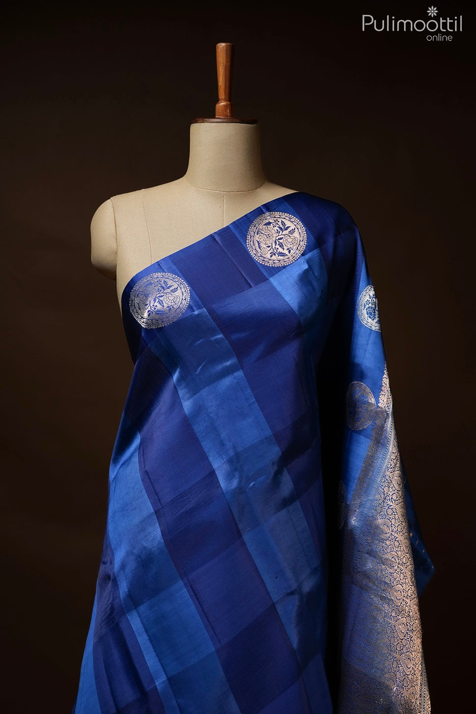 Dark sky blue color Mango silk saree
