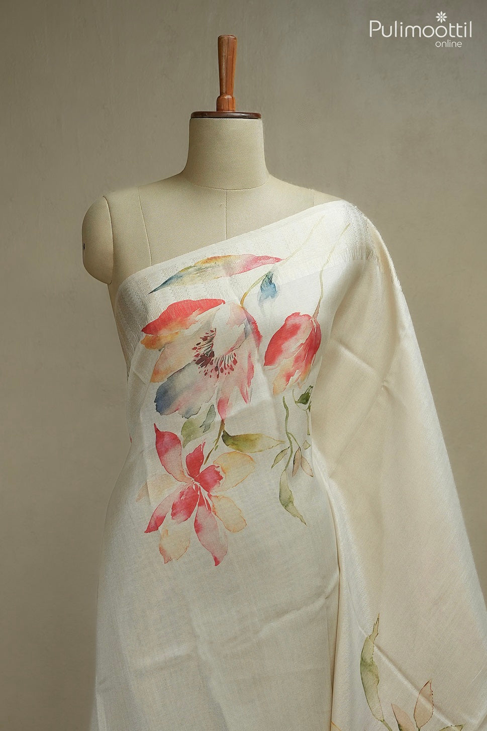 Off white color white and golden traditional saree