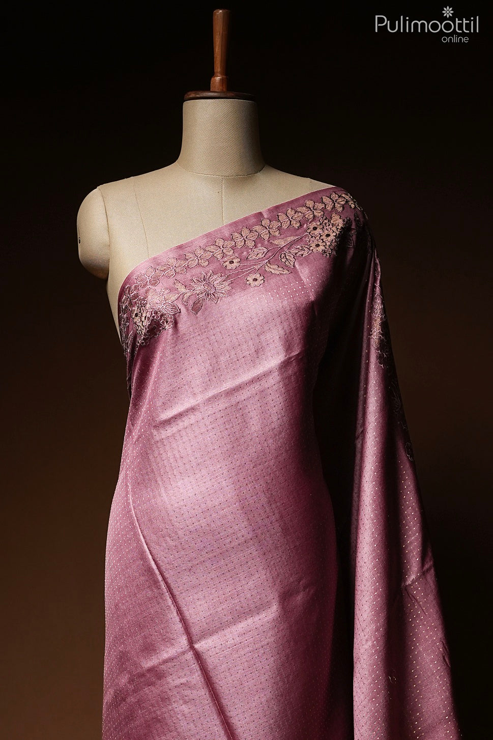 Dark onion color Tussar silk saree